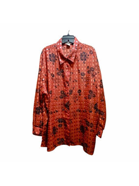 Notations Woman Floral Sheer Button Up Blouse Red 3X - INV492 A5